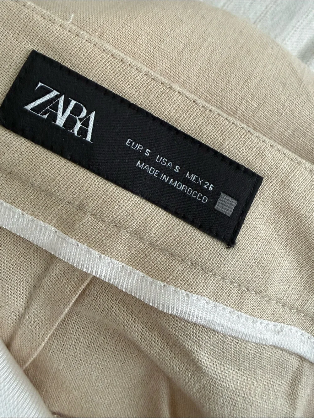 Zara Natural Beige Linen-Blend Trousers